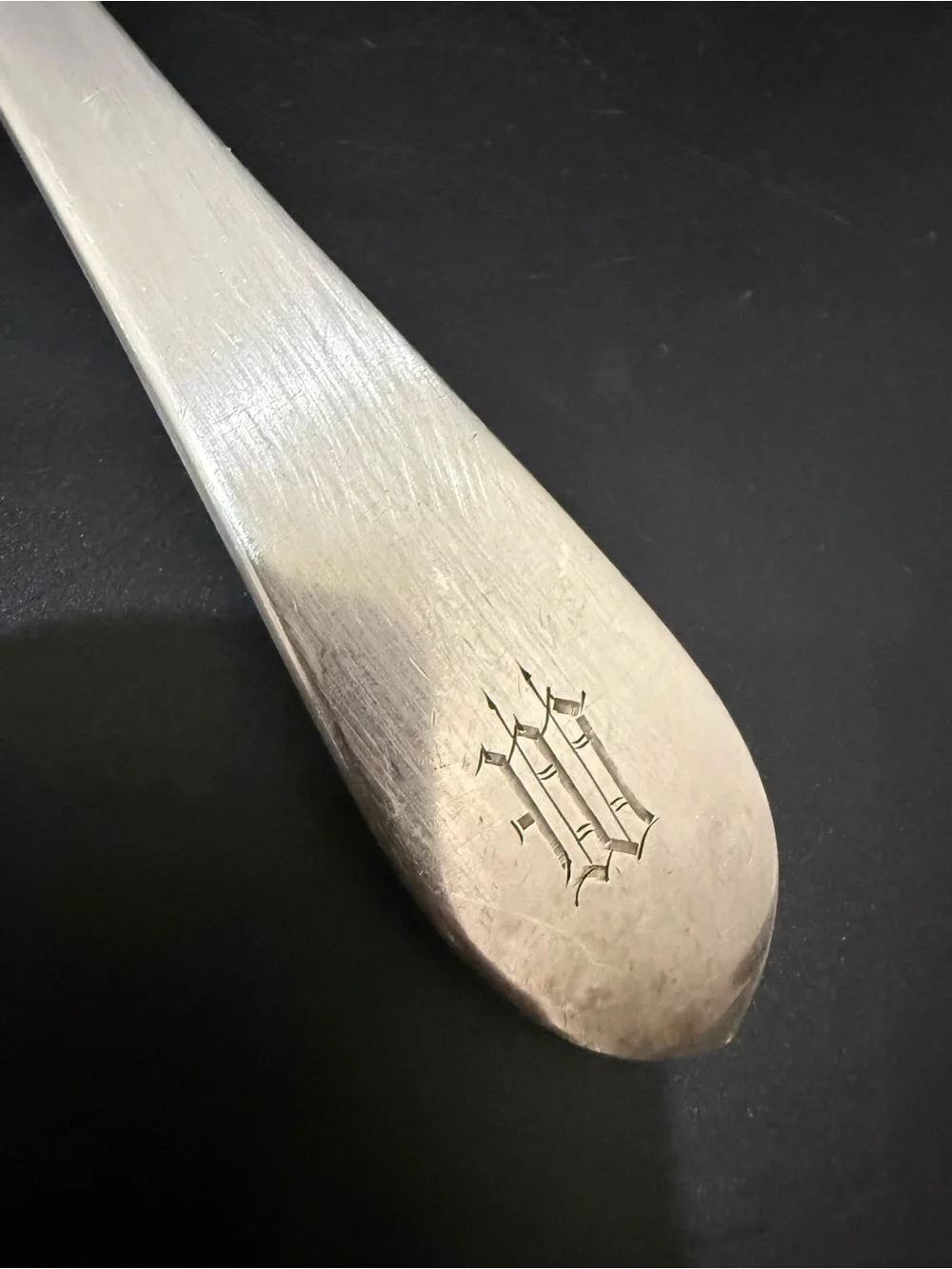 Vintage CARTIER Sterling Silver Engraved Gothic Monogram W 9” Serving Spoon 91g.